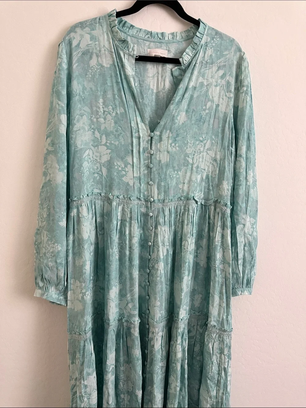 Button-Front A collective story long sleeve blue floral maxi dress Sz XL - Picture 6 of 7